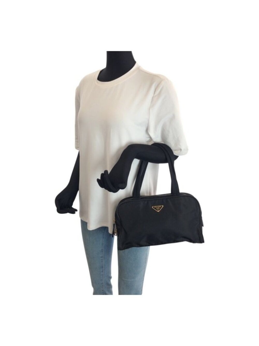 Prada Tessuto Black Gold Nylon Tote Mini Boston Bag - Picture 6 of 9